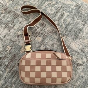 Andar The Devin Checkered Tan and Cream Crossbody Bag